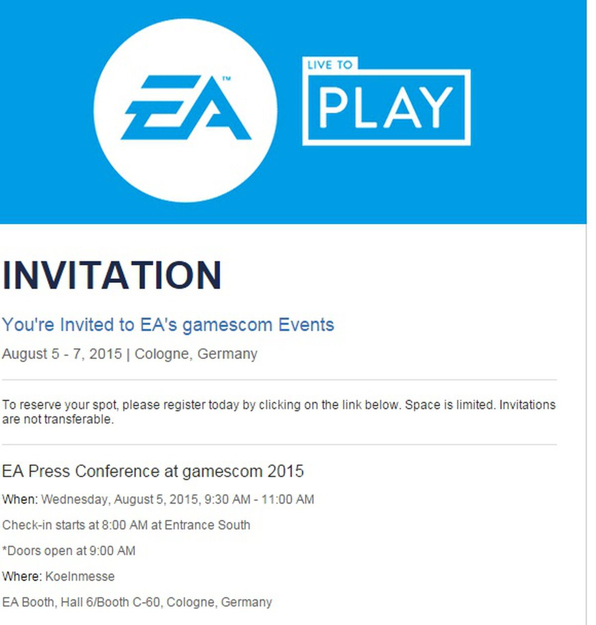 Invite to live. EA Conference 2015.