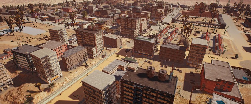Первый взгляд на город с пустынной карты Playerunknowns Battlegrounds
