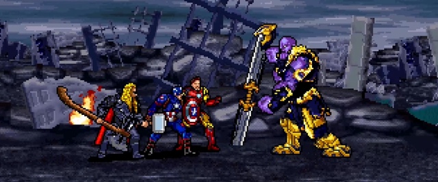 Видео: 16-битная битва Таноса и Мстителей