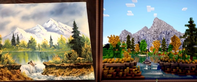 В Minecraft построили картину Боба Росса в натуральную величину — вместе с рамой