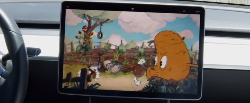 Теперь на автомобилях Tesla можно играть в Cuphead, вот как это выглядит