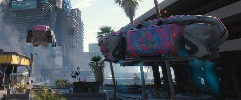 Фламинго и город будущего: новый скриншот Cyberpunk 2077