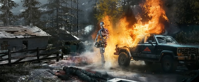 Концепты Terminator Survivors с массовыми захоронениями горящими роботами