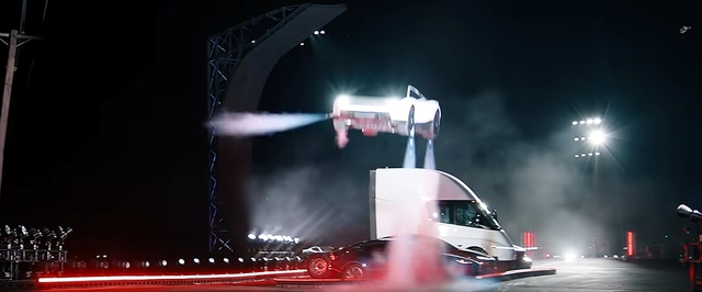 Tesla показала летающий Roadster: он делает бочку и ускоряется до 100 км/ч за 1 секунду